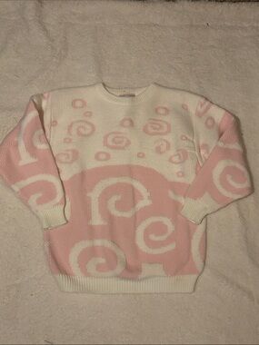 Vintage Organically Grown Pink & White Pullover Crewneck Sweater Small